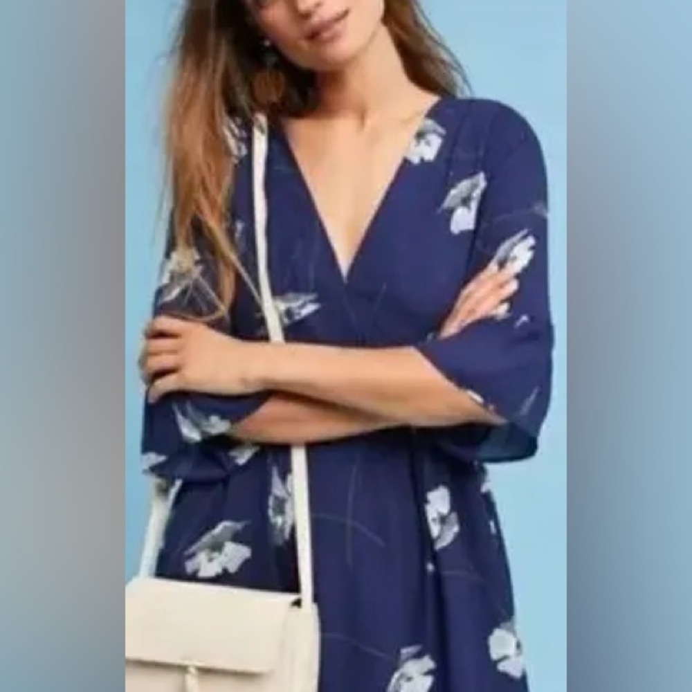 Anthropologie Paper Crown Babydoll Blue Floral Dress, size SP